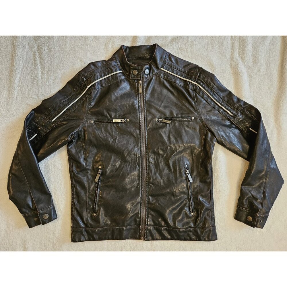 MotoGear Black MotorCycle Style Leather Jacket Size Small